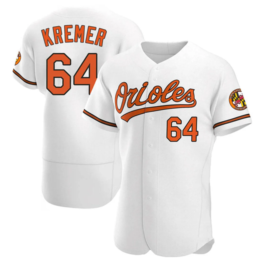 B.Orioles #64 Dean Kremer Player White Limited Elite Baseball Jerseys
