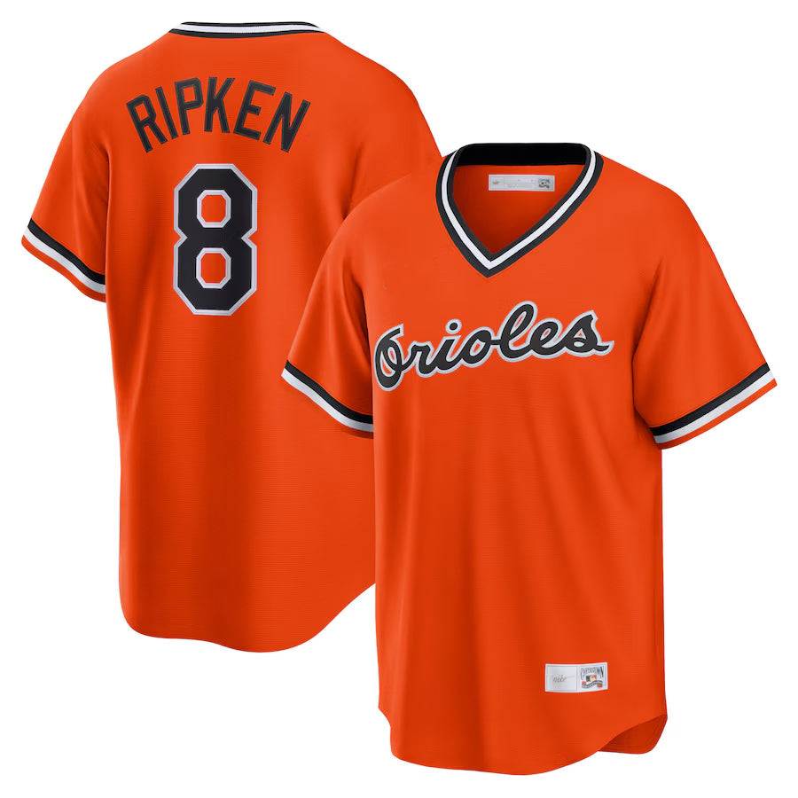 B.Orioles #8 Cal Ripken Jr. Player Alternate Cooperstown Collection Orange Baseball Jerseys
