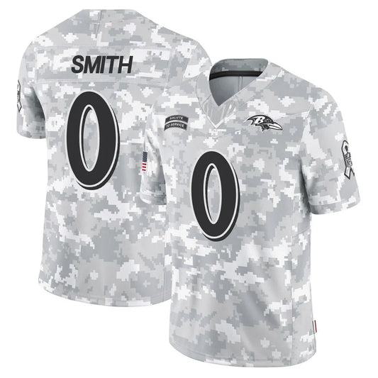 B.Ravens #0 Roquan Smith Player Arctic Camo Salute to Service Limited Football Jerseys