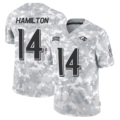 B.Ravens #14 Kyle Hamilton Player Arctic Camo Salute to Service Limited Football Jerseys