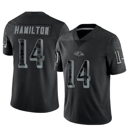 B.Ravens #14 Kyle Hamilton Player Black REFLECTIVE Limited Football Jerseys