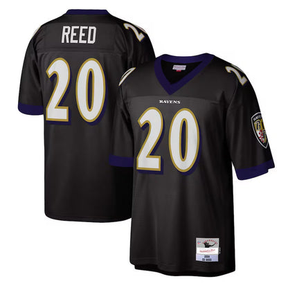 B.Ravens #20 Ed Reed Player Mitchell & Ness Black Legacy Replica Football Jerseys
