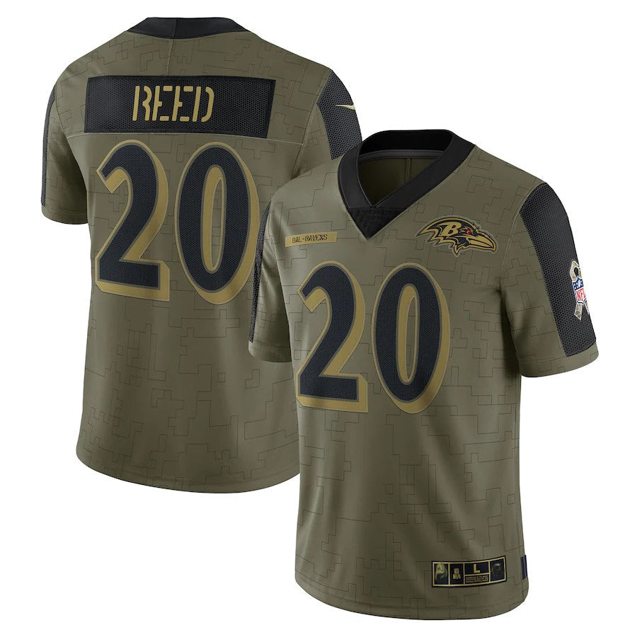 B.Ravens #20 Ed Reed Player Salute To Service Olive Football Jerseys