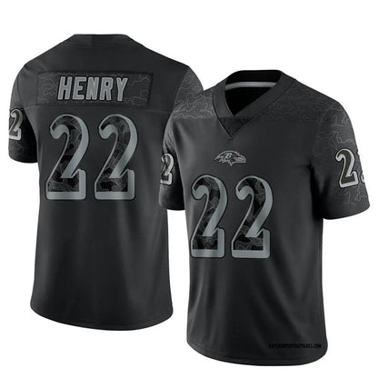 B.Ravens #22 Derrick Henry Player Black REFLECTIVE Limited Football Jerseys