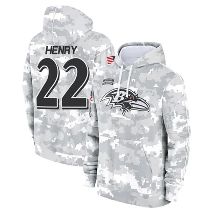 B.Ravens #22 Derrick Henry Player Military Hoodie Arctic Camo Salute To Service Football Jerseys