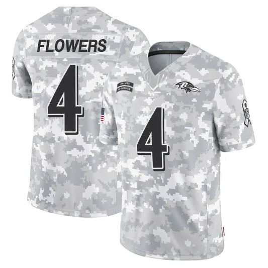 B.Ravens #4 Zay Flowers Player Arctic Camo Salute to Service Limited Football Jerseys