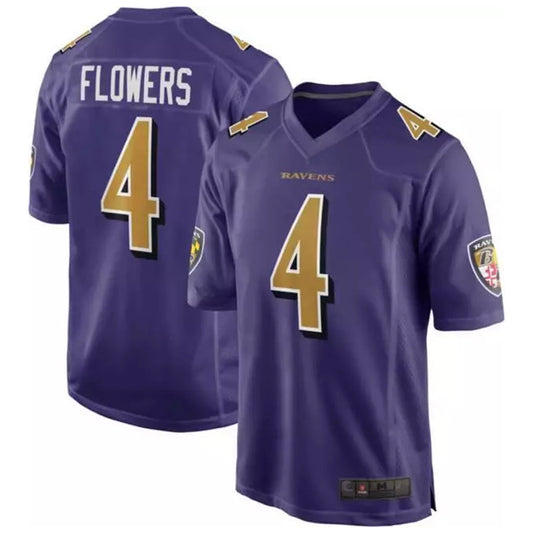 B.Ravens #4 Zay Flowers Player Color Rush Game Purple Football Jerseys