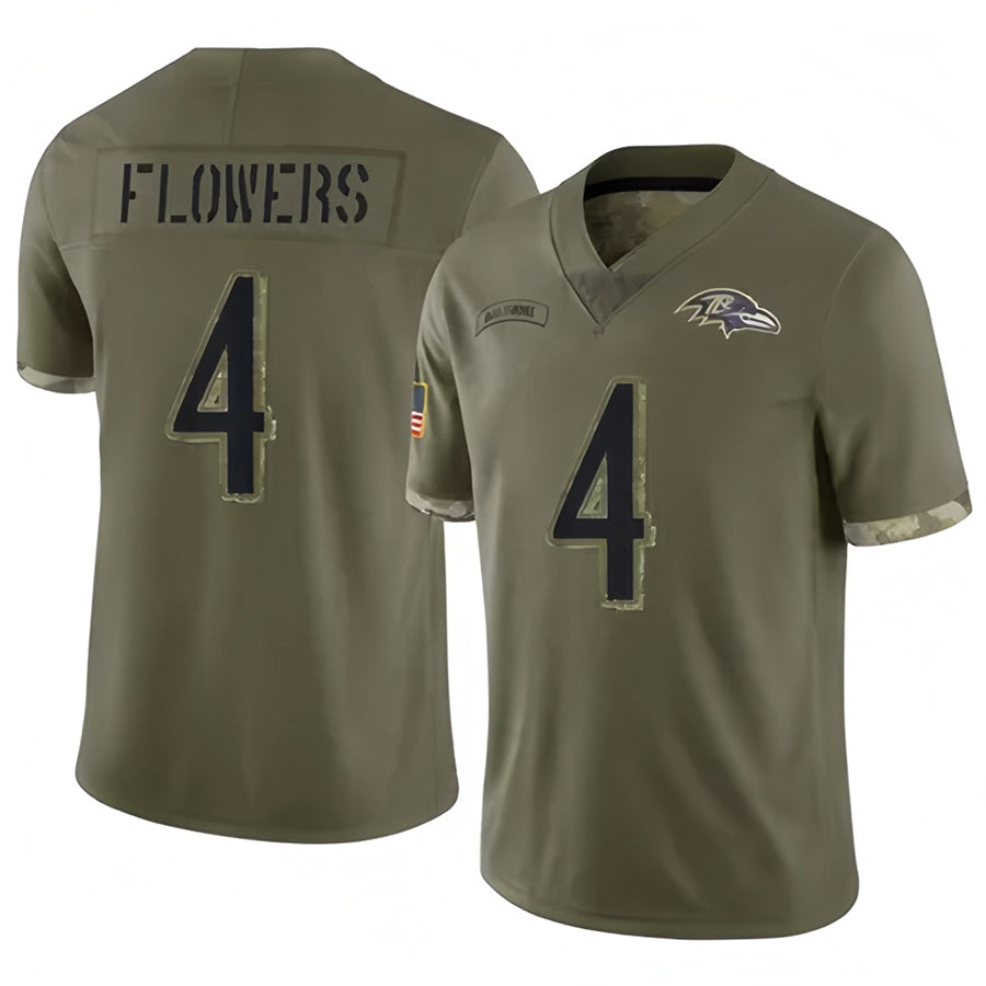 B.Ravens #4 Zay Flowers Player Salute To Service Olive Football Jerseys