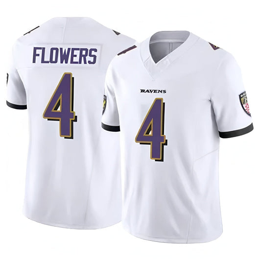 B.Ravens #4 Zay Flowers Player Vapor F.U.S.E. Limited White Football Jerseys