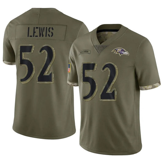 B.Ravens #52 Ray Lewis Player Olive Salute To Service Football Jerseys