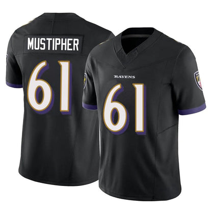 B.Ravens #61 Sam Mustipher Player Black Vapor F.U.S.E. Limited Football Jerseys