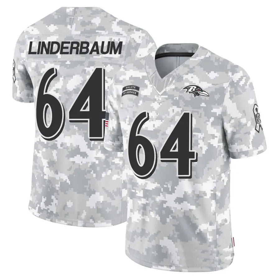 B.Ravens #64 Tyler Linderbaum Player Arctic Camo Salute to Service Limited Football Jerseys