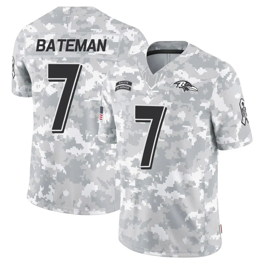B.Ravens #7 Rashod Bateman Player Arctic Camo Salute to Service Limited Football Jerseys