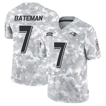 B.Ravens #7 Rashod Bateman Player Arctic Camo Salute to Service Limited Football Jerseys