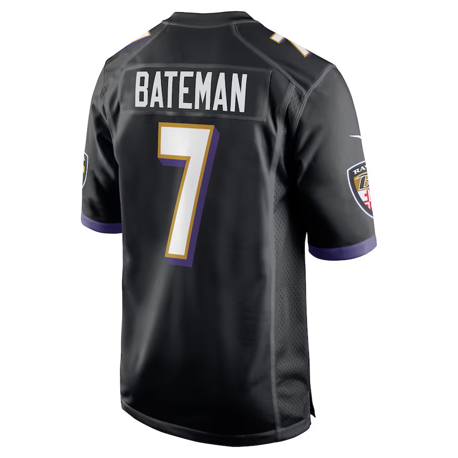 B.Ravens #7 Rashod Bateman Player Black Game Home Football Jerseys