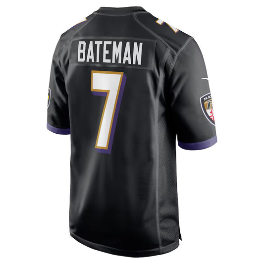 B.Ravens #7 Rashod Bateman Player Black Game Home Football Jerseys