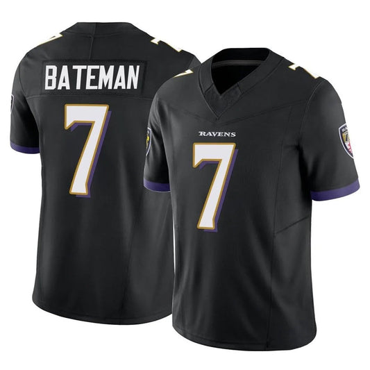 B.Ravens #7 Rashod Bateman Player Black Vapor F.U.S.E. Limited Football Jerseys