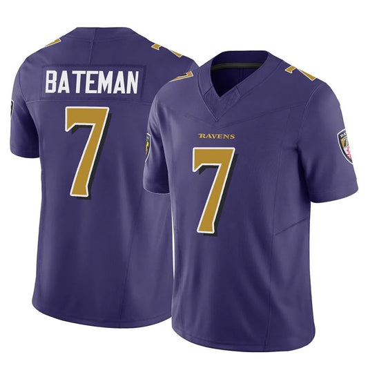 B.Ravens #7 Rashod Bateman Player Purple Vapor F.U.S.E. Limited Football Jerseys