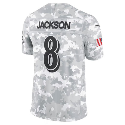 B.Ravens #8 Lamar Jackson Player Arctic Camo Salute to Service Limited Football Jerseys