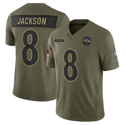 B.Ravens #8 Lamar Jackson Player Olive Salute to Service Limited Football Jerseys