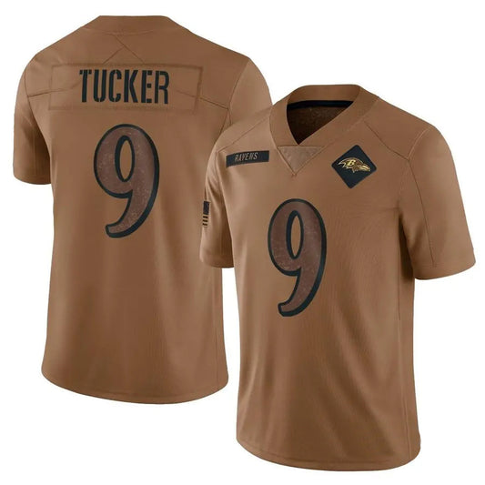B.Ravens #9 Justin Tucker Player Brown Salute To Service Limited Football Jerseys