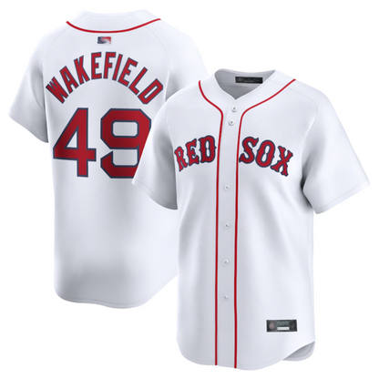 B.Red Sox #49 Tim Wakefield Player White Home Limited Baseball Jerseys