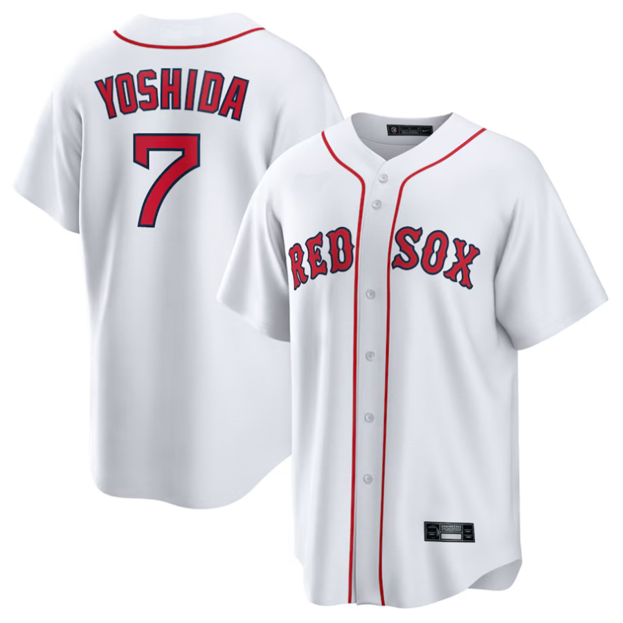 B.Red Sox #7 Masataka Yoshida Player White Game Baseball Jerseys
