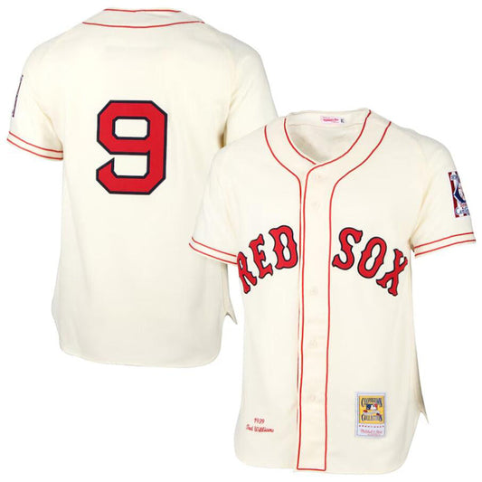 B.Red Sox #9 Ted Williams Player Cooperstown Collection 1939  Jersey - Cream Stitched Baseball Jerseys