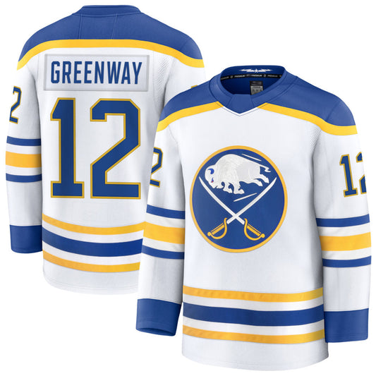 B.Sabres #12 Jordan Greenway Player Fanatics Home Premium White Hockey Jerseys