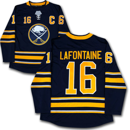 B.Sabres #16 Pat LaFontaine Player Fanatics Navy Home Breakaway Hockey Jerseys