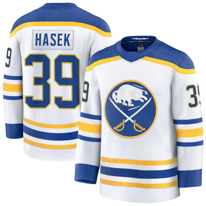 B.Sabres #39 Dominik Hasek Player Fanatics Home Premium White Hockey Jerseys