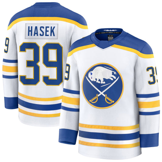 B.Sabres #39 Dominik Hasek Player Fanatics Home Premium White Hockey Jerseys