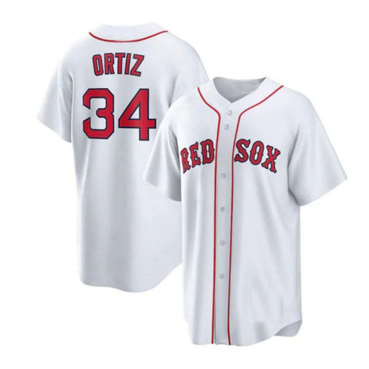B.Red Sox #34 David Ortiz Home Replica Player White Baseball Jerseys