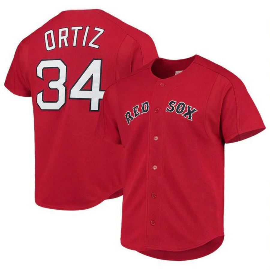 B.Red Sox #34 David Ortiz Mitchell & Ness Red Cooperstown Collection Mesh Batting Practice Player Baseball Jerseys