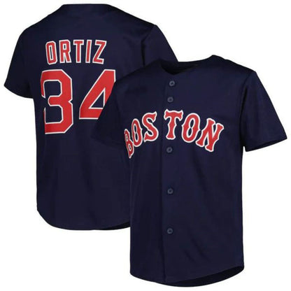 B.Red Sox #34 David Ortiz Navy Hall of Fame Replica Player Baseball Jerseys