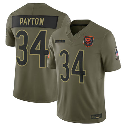 C.Bears #34 Walter Payton Player Olive Salute to Service Retired Limited Football Jerseys