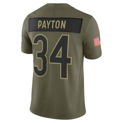 C.Bears #34 Walter Payton Player Olive Salute to Service Retired Limited Football Jerseys