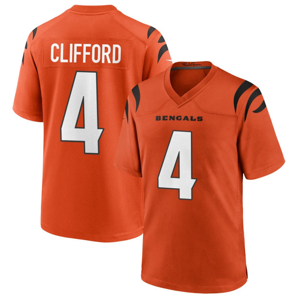 C.Bengals #4 Sean Clifford Player Orange Home Game Football Jerseys