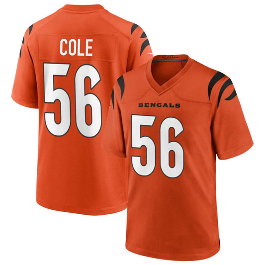 C.Bengals #56 Myles Cole Player Orange Home Game Football Jerseys