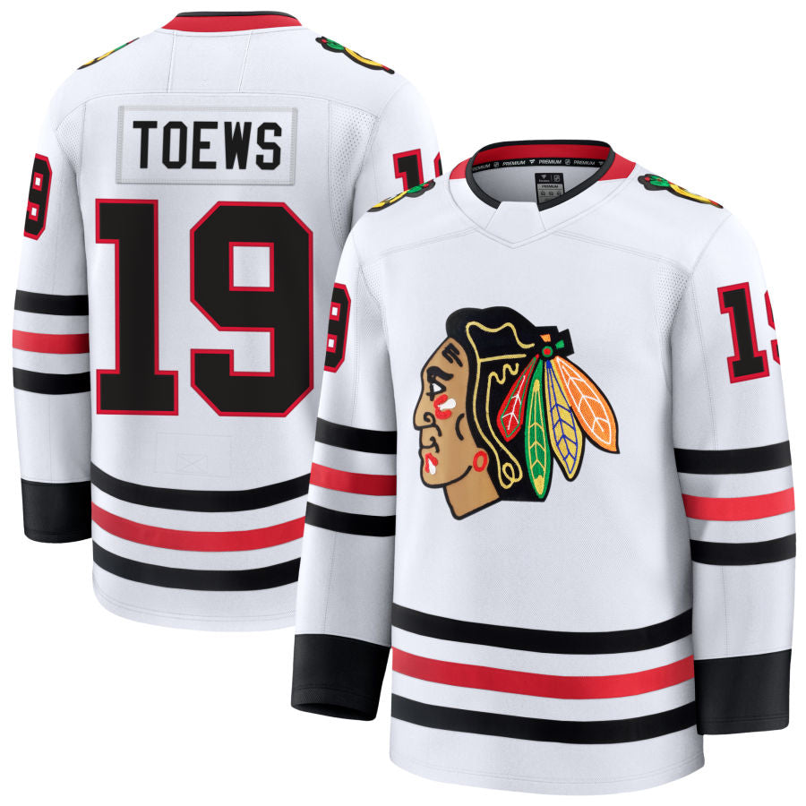 C.Blackhawks #19 Jonathan Toews Player Fanatics Away Premium White Hockey Jerseys