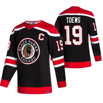 C.Blackhawks #19 Jonathan Toews Player Fanatics Reverse Retro Black Hockey Jerseys