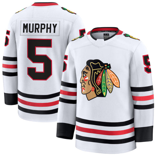 C.Blackhawks #5 Connor Murphy Player Fanatics Away Premium White Hockey Jerseys