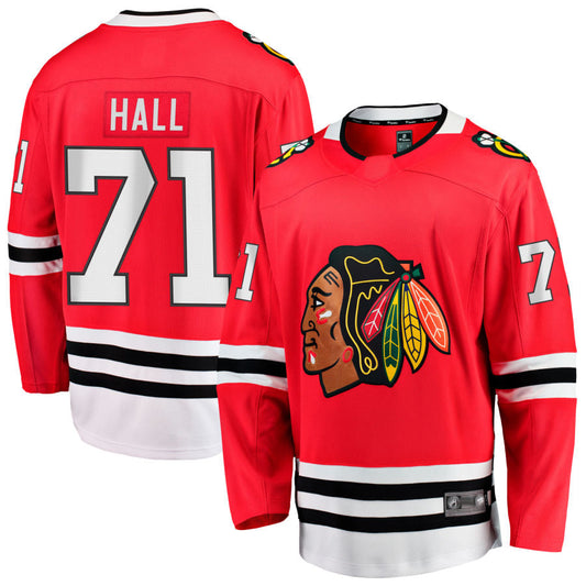 C.Blackhawks #71 Taylor Hall Player Fanatics Home Breakaway Red Hockey Jerseys