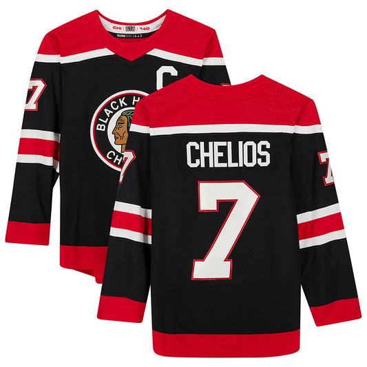 C.Blackhawks #7 Chris Chelios Player Fanatics Reverse Retro Black Hockey Jerseys