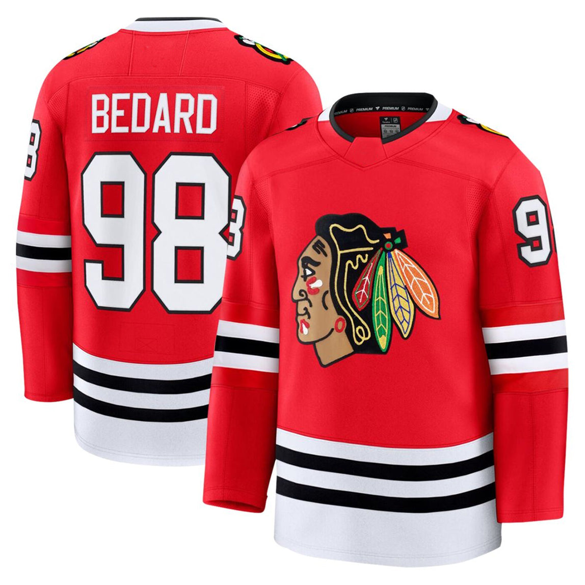C.Blackhawks #98 Connor Bedard Player Fanatics Breakaway Premium Home Hockey Jerseys