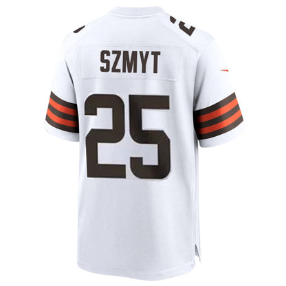 C.Browns #25 Andre Szmyt Player White Home Game Football Jerseys