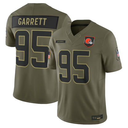 C.Browns #95 Myles Garrett Player Olive Salute to Service Limited Football Jerseys