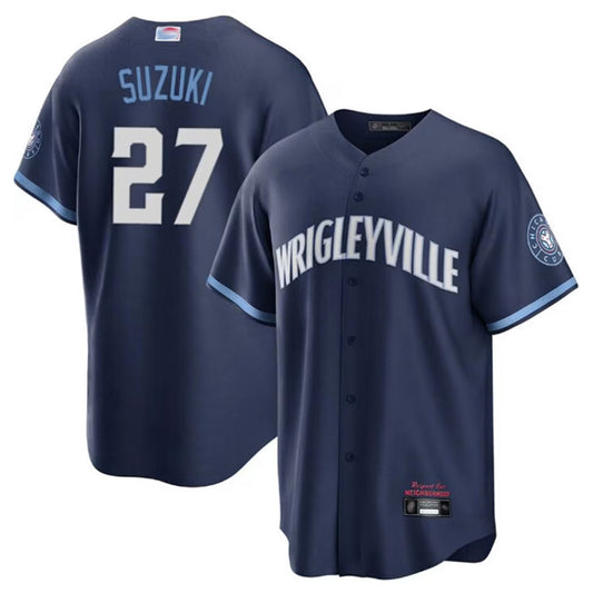 C.Cubs #27 Seiya Suzuki Player Navy City Connect Replica Baseball Jerseys