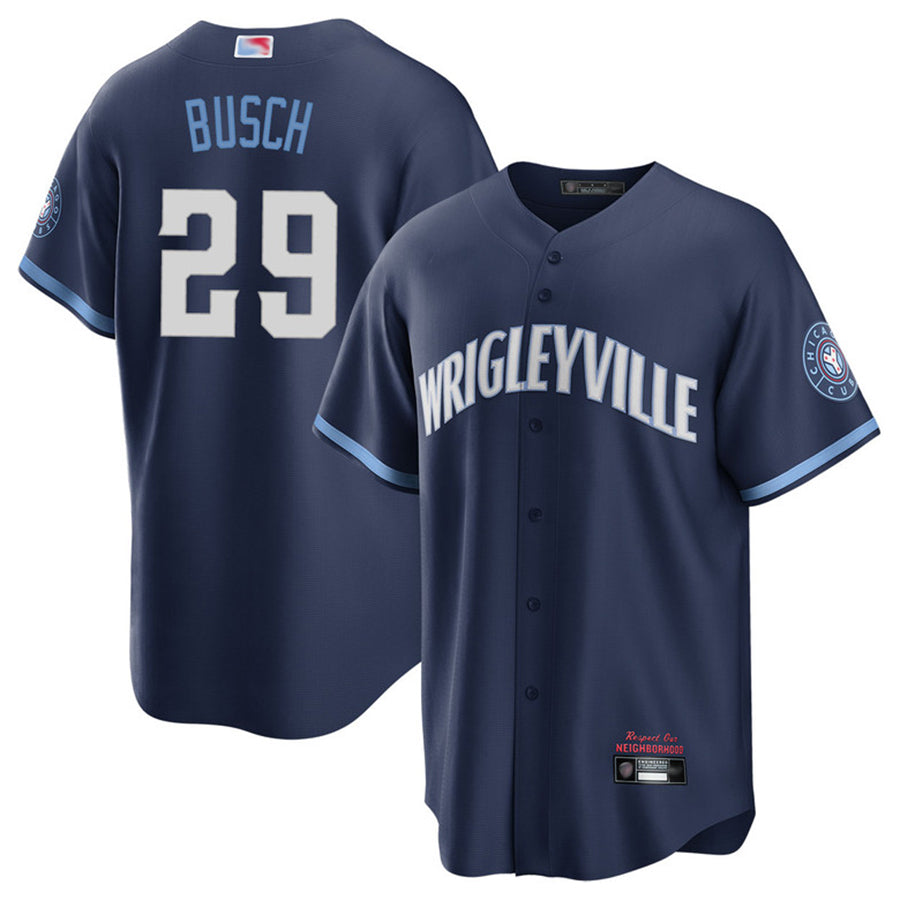 C.Cubs #29 Michael Busch Player Navy City Connect Baseball Jerseys