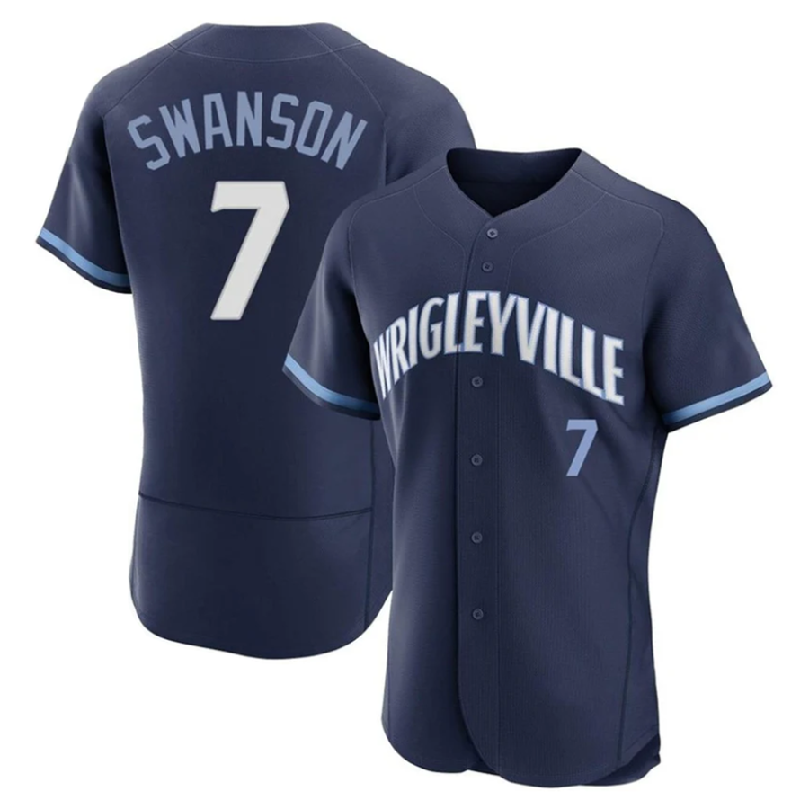 C.Cubs #7 Dansby Swanson Player Navy Home Limited Elite Baseball Jerseys
